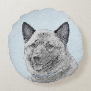 Coussins Ronds Peinture norvégienne Elkhound - Art original Chien
