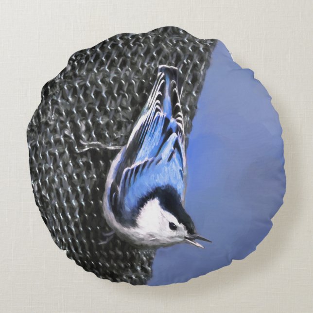 Coussins Ronds Peinture Nuthatch à poitrine blanche Art original (Dos)