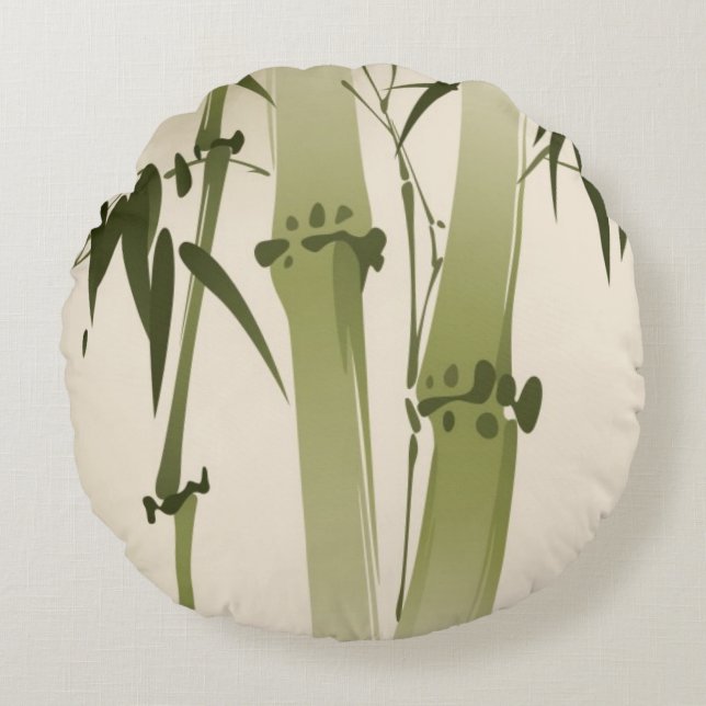 Coussins Ronds Peinture orientale de style, branches 2 de bambou (Devant)
