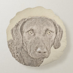 Coussins Ronds Peinture originale de chien par Retriever de Chesa