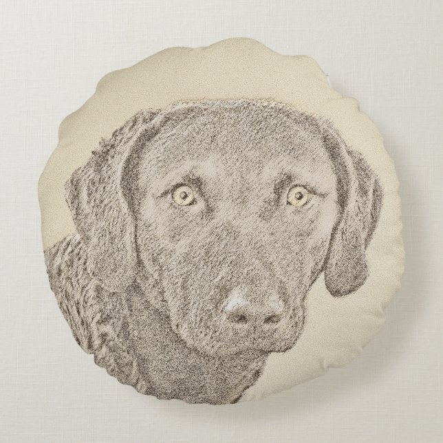 Coussins Ronds Peinture originale de chien par Retriever de Chesa (Dos)