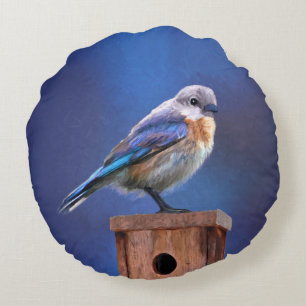 Coussins Ronds Peinture pour oiseaux bleus (femelle) - Art origin