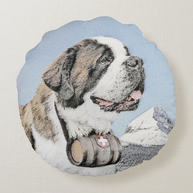 Coussins Ronds Peinture Saint Bernard - Cute Original Chien Art (Dos)