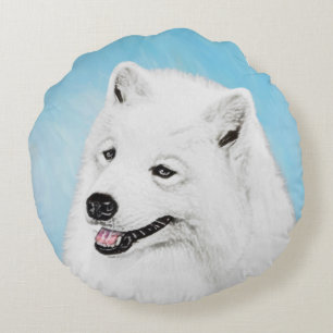 Coussins Ronds Peinture Samoyed - Cute Original Chien Art