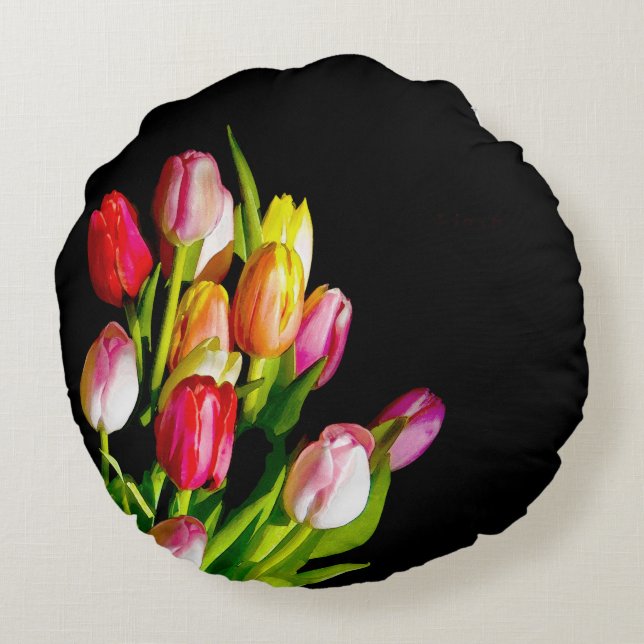 Coussins Ronds Peinture Tulip - Art Fleur original (Dos)
