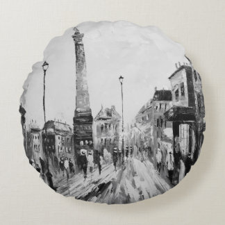 Coussins Ronds Peintures artistiques en noir et blanc.