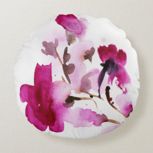 Coussins Ronds Peintures florales abstraites 4 d'aquarelle