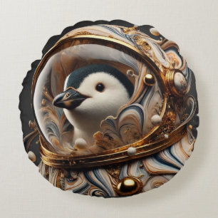 Coussins Ronds Penguin en costume d'art cosmique"