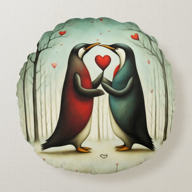 Coussins Ronds Penguin Love 2 (Devant)