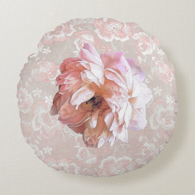 Coussins Ronds Peony sur Faux Peach Lace (Devant)