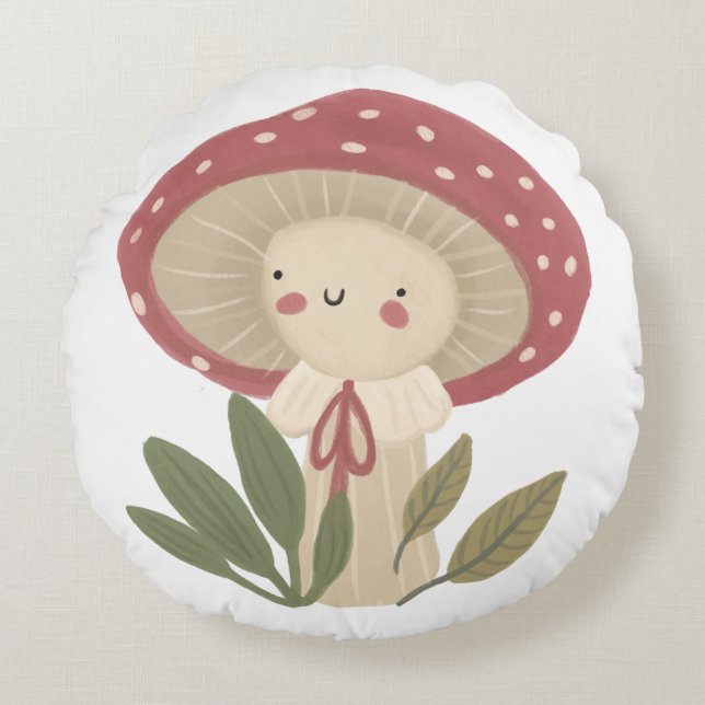Coussins Ronds Pépinière Aquarelle Petit bébé champignon (Devant)