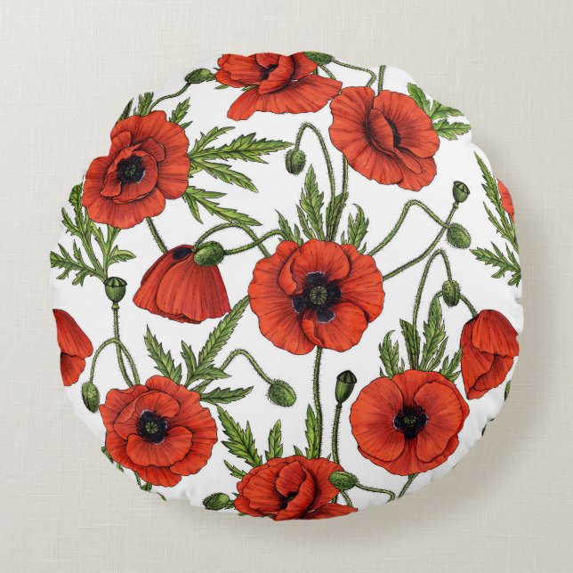 Coussins Ronds Pépites, rouge et vert sur blanc (Devant)