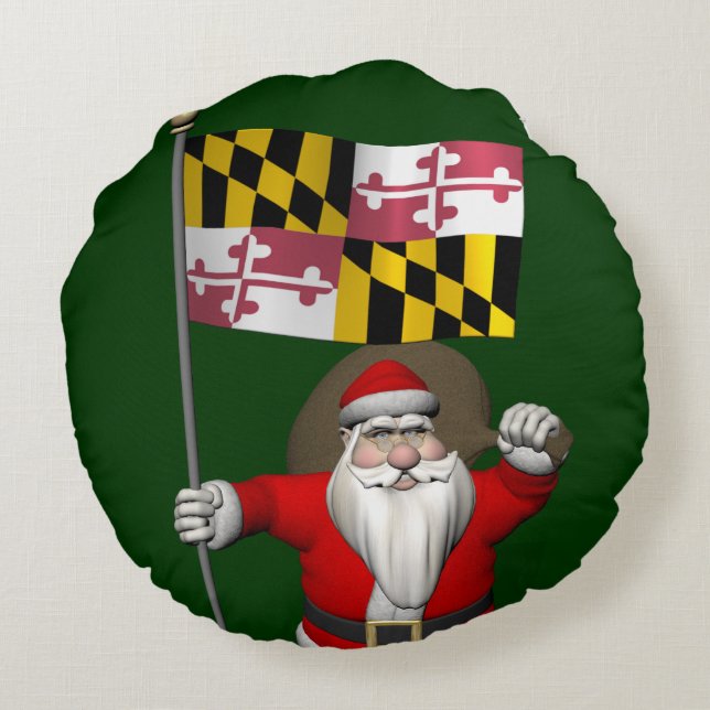 Coussins Ronds Père Noël Avec Drapeau Du Maryland (Dos)