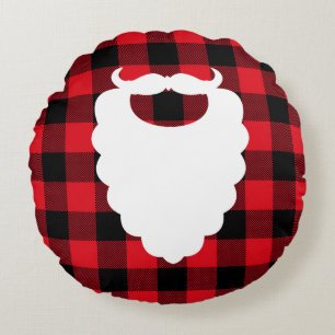 Coussins Ronds Père Noël Beard Red Plaid Holiday
