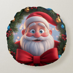 Coussins Ronds Père Noël de dessin animé festif de Noël