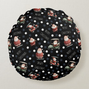 Coussins Ronds Père Noël de golf sur noir