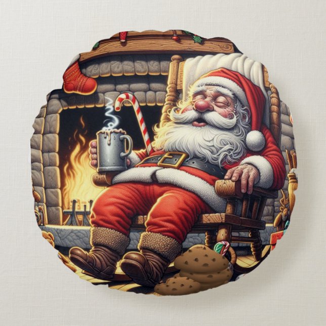 Coussins Ronds Père Noël dort Noël (Devant)