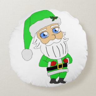 Coussins Ronds Père Noël en costume vert chibi