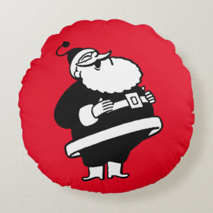 Coussins Ronds Père Noël vintage Rire sur le rouge de Noël