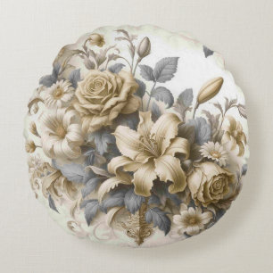 Coussins Ronds Perfection florale Jaune antique