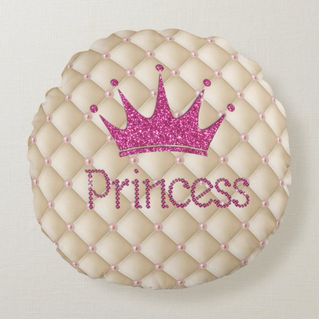 Coussins Ronds Perles Charming Chic, Tiara, Princesse, Glitterie (Devant)