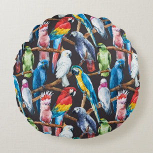 Coussins Ronds Perroquet : papier peint d'aquarelle tropicale.
