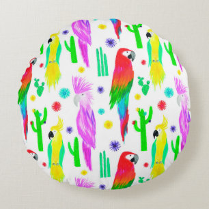 Coussins Ronds Perroquets coloré sans couture motif dessiné à la
