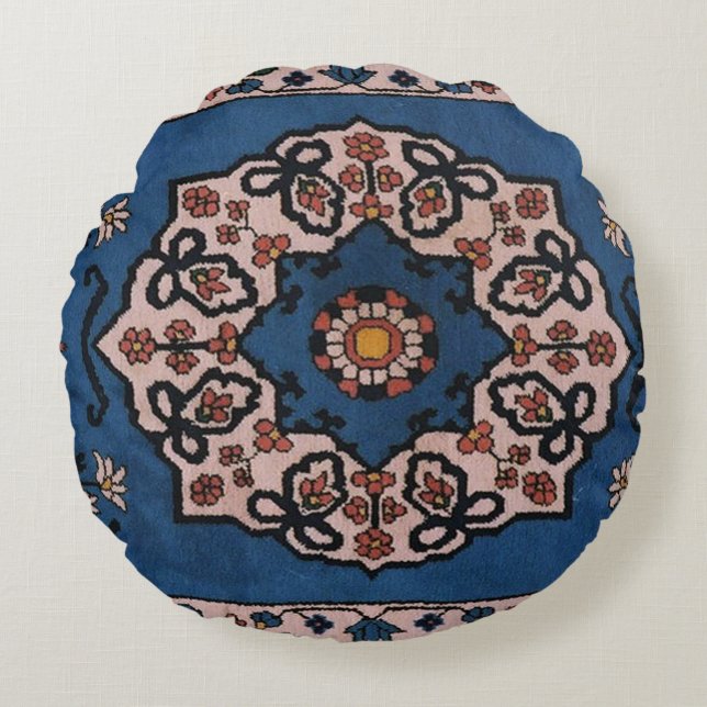 Coussins Ronds Perse Bleu Antique, Motif de tapis Turc (Devant)