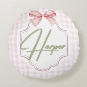 Coussins Ronds Personalisé Harper Baby Girl Nursery Bow&En vichy