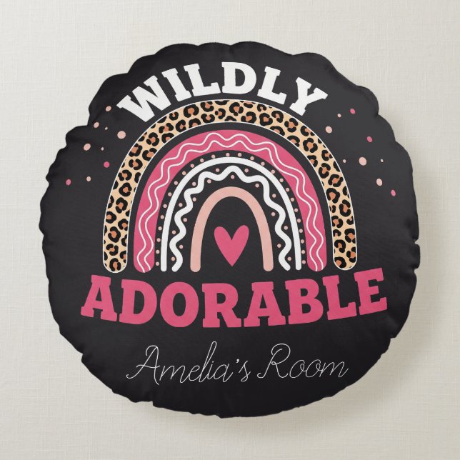 Coussins Ronds Personalized Boho Leopard Rainbow Nursery Round  (Devant)