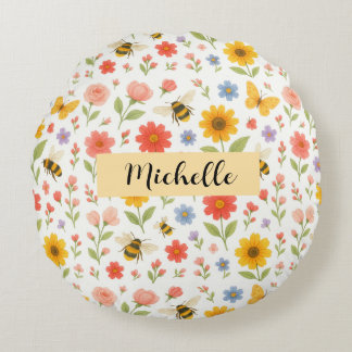Coussins Ronds Personalized Floral Bee Round Pillow
