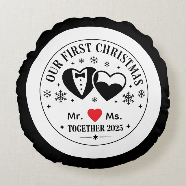Coussins Ronds Personalized Keepsake Our First Christmas Mr & Ms (Devant)