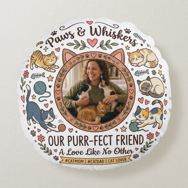 Coussins Ronds Personalized Photo Pillow For Cat Mom (Devant)