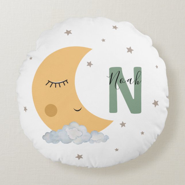 Coussins Ronds Personalized Sage Green Moon Nursery Throw Pillow (Devant)