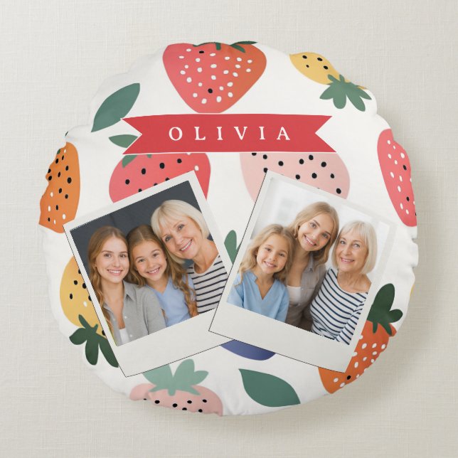 Coussins Ronds Personalized Summer Colorful Strawberry Pattern (Devant)
