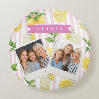 Coussins Ronds Personalized Watercolor Lemonade Cupcake Stripe