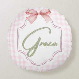 Coussins Ronds Personnalisé Grace Baby Girl Nursery Bow&En vichy