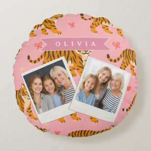 Coussins Ronds Personnalisé Rose Tigre Chic Branché Amusant Esthé