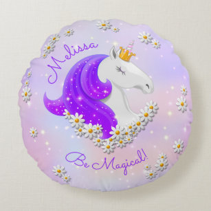 Coussins Ronds Personnalisée Lilac Magique Unicorne Princesse