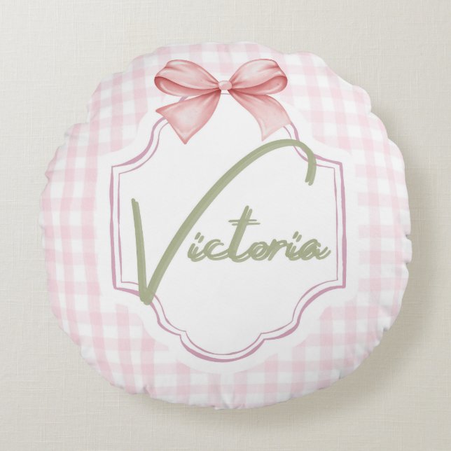 Coussins Ronds Personnalisée Victoria Baby Girl Nursery Bow (Devant)