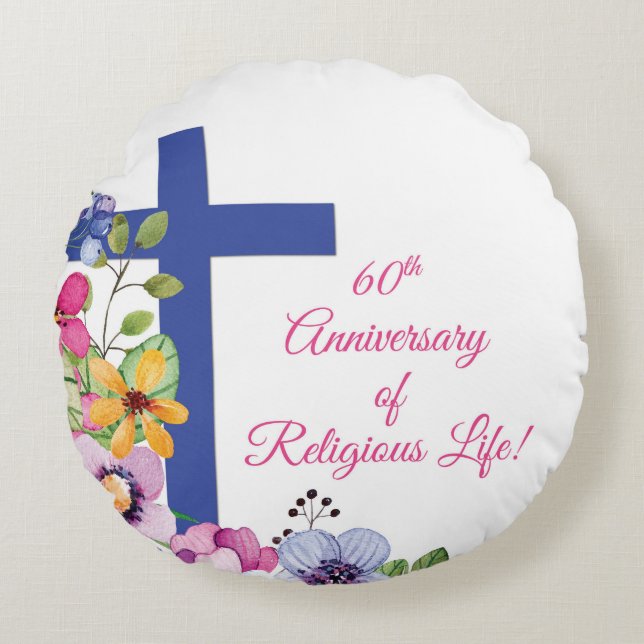Coussins Ronds Personnaliser, 60e anniversaire Nun vie religieuse (Devant)