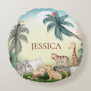 Coussins Ronds Personnaliser animal sauvage avec arbre de la jung