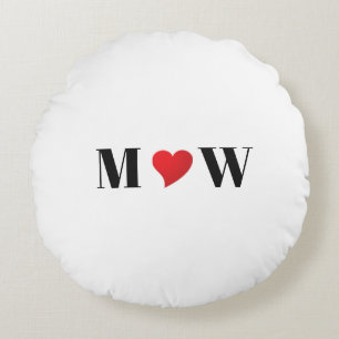 Coussins Ronds Personnaliser deux initiales A Loves B coeur rouge