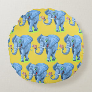 Coussins Ronds Personnaliser Eléphant Bleu Cute