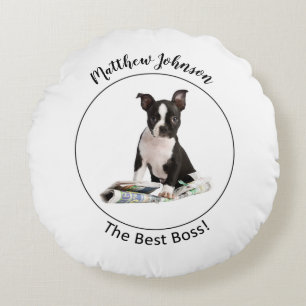 Coussins Ronds Personnaliser le journal Dog Jour de la Patronne,
