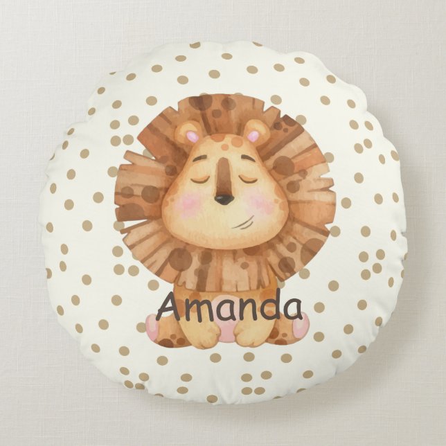 Coussins Ronds Personnaliser le lion mignon enfants pois pépinièr (Devant)