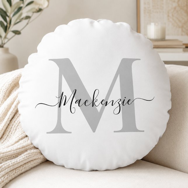 Coussins Ronds Personnaliser Monogramme Initial Nom (Personalize Monogram Initial Name Round Pillow)