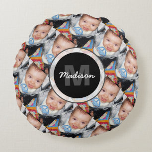 Coussins Ronds Personnalisez Votre monogramme de motif de deux ph