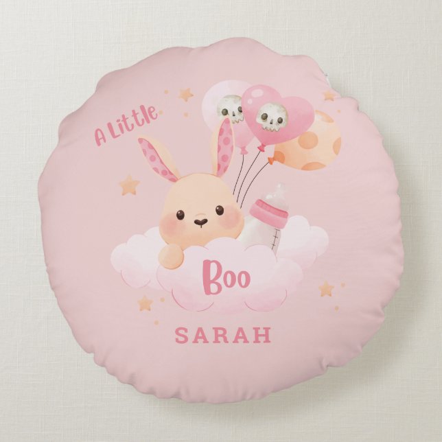 Coussins Ronds Petit Baby shower d'Halloween rose Boo (Dos)