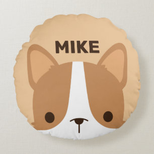 Coussins Ronds Petit Chien Corgi mignon avec nom personnalisé